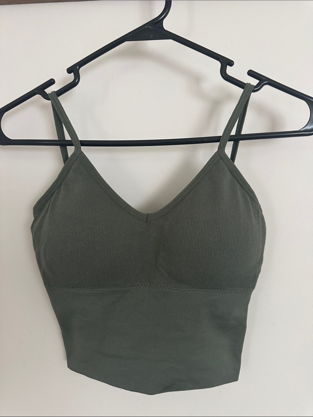Seamless V-Neck Cropped Brami - Olive Green